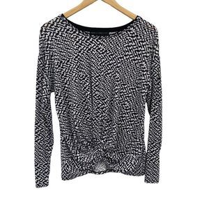 WHBM black, white print blouse